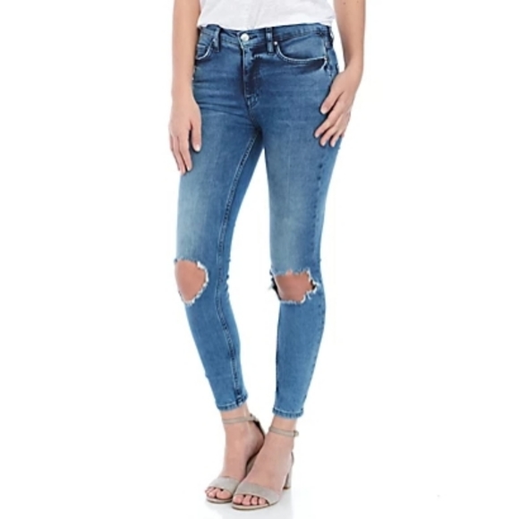 Free People Denim - Free People High Rise Busted Skinny Jeans Women's Size 28 Distressed Blue